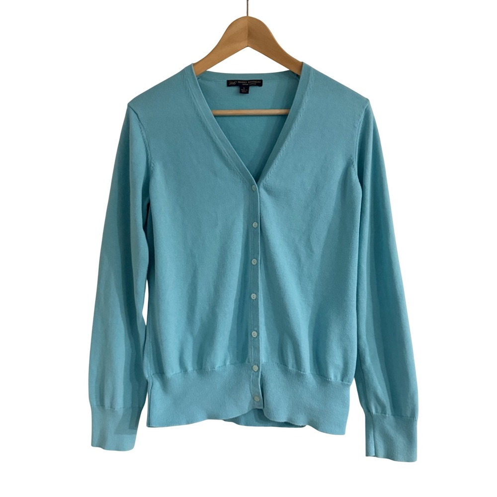 Preppy Brooks Brothers 346 Turquoise Supima Cotton V-Neck Cardigan Sweater Sz L